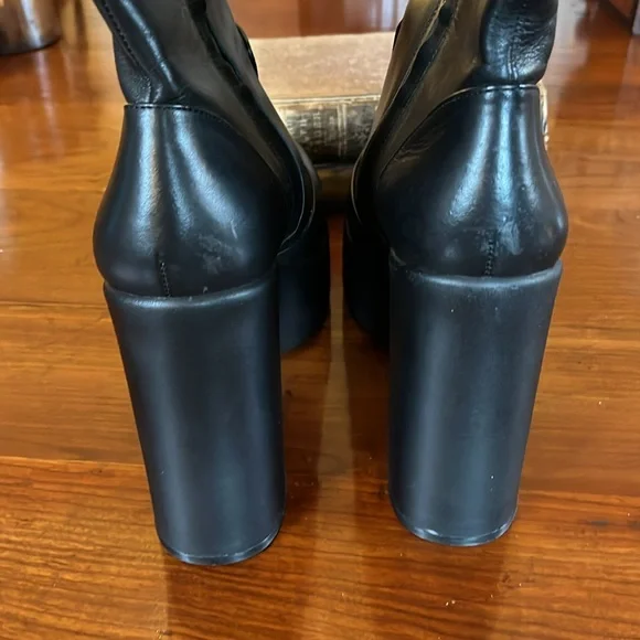 Gianni Bini Levi Tate Leather Platform Black Mid Boots - Picture 6 of 11